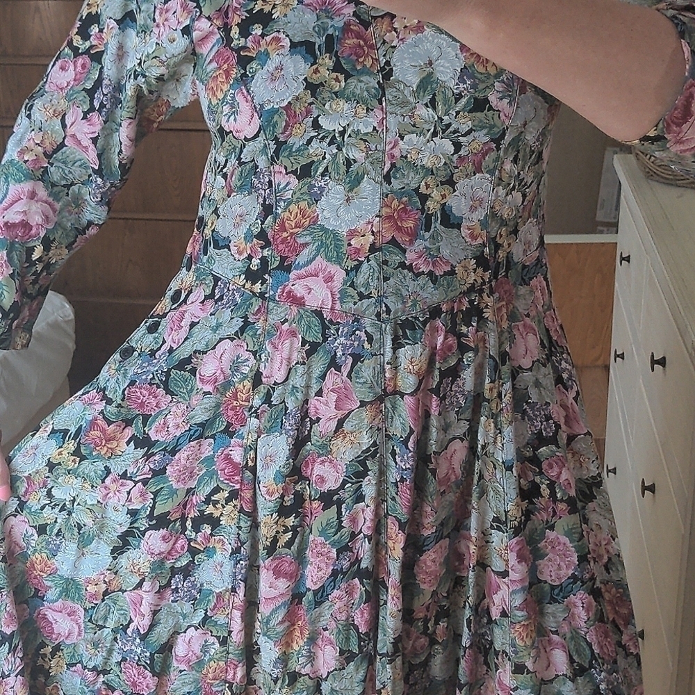 Vintage 80's 90's Floral Long Midi Dress - Picture 4 of 12